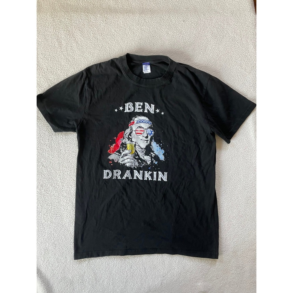 Fashion Mens Large T-Shirt Black Ben Drankin Benjamin‎ Franklin Graphic Tee